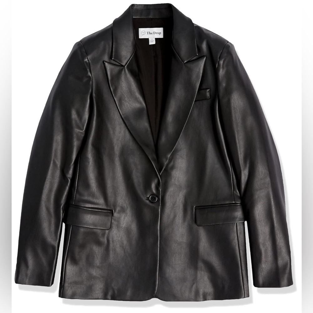 The Drop Women’s Anouk Faux Leather Blazer - Size XXS